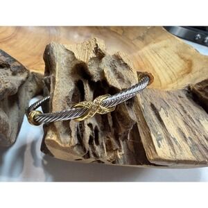 Crossover Cable Bracelet Sterling Silver 18K Gold Diamonds